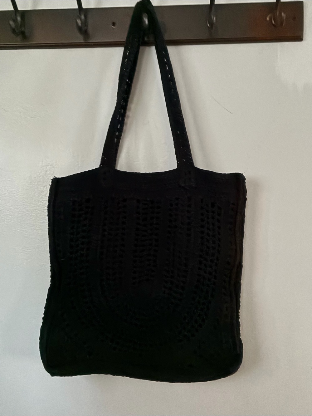 Black Crochet Tote Bag - Classic Everyday Shoulder Bag